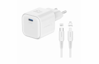 Swissten síťový adaptér gan 1x usb-c 20w power delivery bílý + datový kabel usb-c/lightning 1,2 m bílý