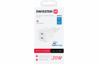 Swissten GaN adaptér 2× USB-C 20W, bílý 