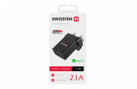 Swissten síťový adaptér 2x usb 10,5w pro uk zásuvku černý
