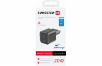 Swissten síťový adaptér gan 2x usb-c 20w power delivery černý