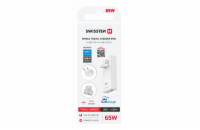 Swissten cestovní adaptér GaN USB-C + USB-A 65w výměnné vidlice (US, EU, UK) bílý