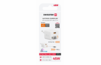 Swissten Síťový Adaptér Slidecharge GaN 45W, 1x USB-A 18W Se Zatahovacím USB-C Kabelem 0,75m Bílý