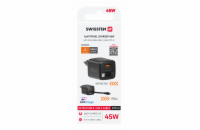 Swissten Síťový Adaptér Slidecharge GaN 45W, 1x USB-A 18W Se Zatahovacím USB-C Kabelem 0,75m Černý