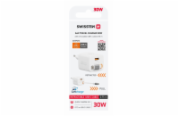 Swissten Síťový Adaptér Slidecharge GaN 30W, 1x USB-A 18W Se Zatahovacím USB-C Kabelem 0,75m Bílý