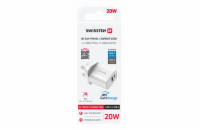 Swissten Síťový Adaptér Edge GaN 1x USB-C PD 20W + 1x USB-A 18W QC, Pro UK Zásuvku Bílý