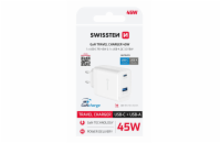 Swissten Síťový Adaptér Core GaN 1x USB-C 45W PD + 1x USB-A 18W QC Bílý