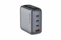 VERBATIM GaN-140D nabíječka 140W s displejem – černá Výkonná GaN nabíječka Verbatim 140W s displejem, 3× USB-C PD a 1× USB-A QC 3.0 pro více zařízení. PN 30240.
