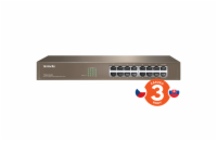 Tenda TEG1016D - 16x Gigabit Switch, Fanless-bez ventilátorů, Rackmount, ochrana proti přepětí