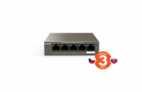 Tenda TEG1105P-4-63W Tenda TEG1105P-4-63W PoE AT switch 4x PoE 802.3af/at, 5x 1 Gb/s, PoE celkem 63W, fanless, PoE+