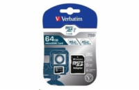 VERBATIM MicroSDXC karta 64GB Pro, U3 + adaptér