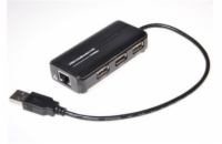 AVACOM MicroConnect USB2.0 HUB 3-portový + Ethernet 10/100Mbps, bez ext. napájení, černý